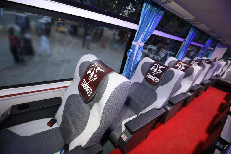 Comfortable seats inside a Tahmeed coach